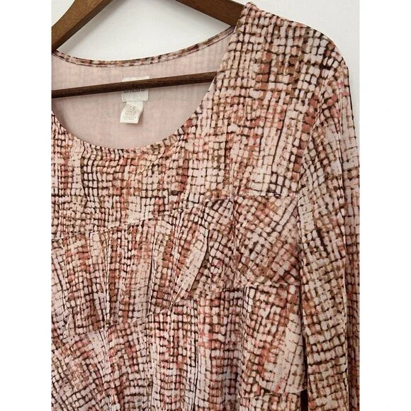 Chicos Shirt Size 3 Extra Large Blouse Tiered Mosaic Ruffle Asymmetrical Flowy - Picture 2 of 9